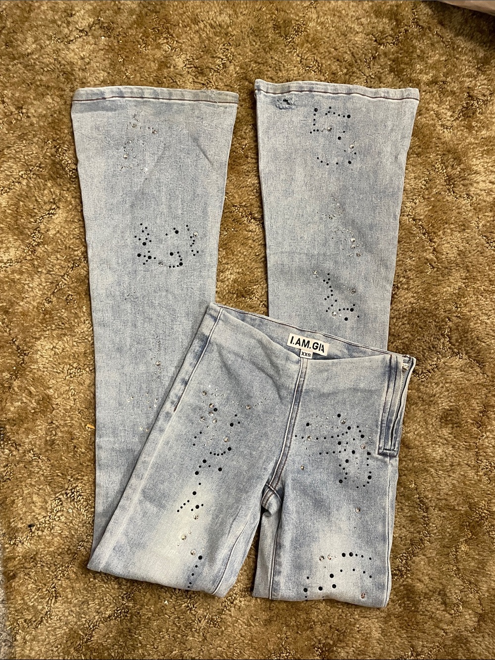 I.AM.GIA Woman’s Pull On Stretch Flare Rhinestone Jeans Size XXS